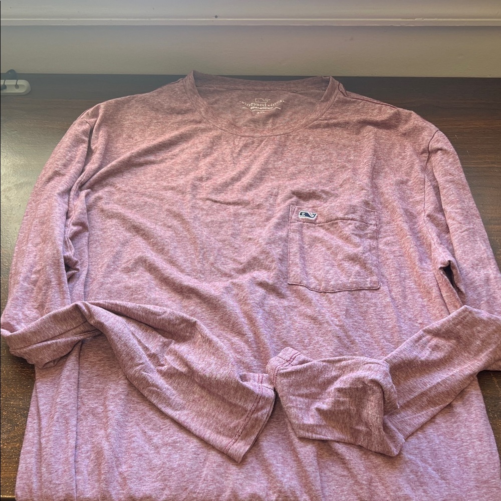 Vineyard Vines Mauve Striped Long Sleeve Pocket Edgartown Tee